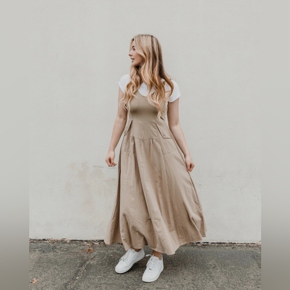 Free People Soledad Midi Dress in Khaki size S - Picture 2 of 11